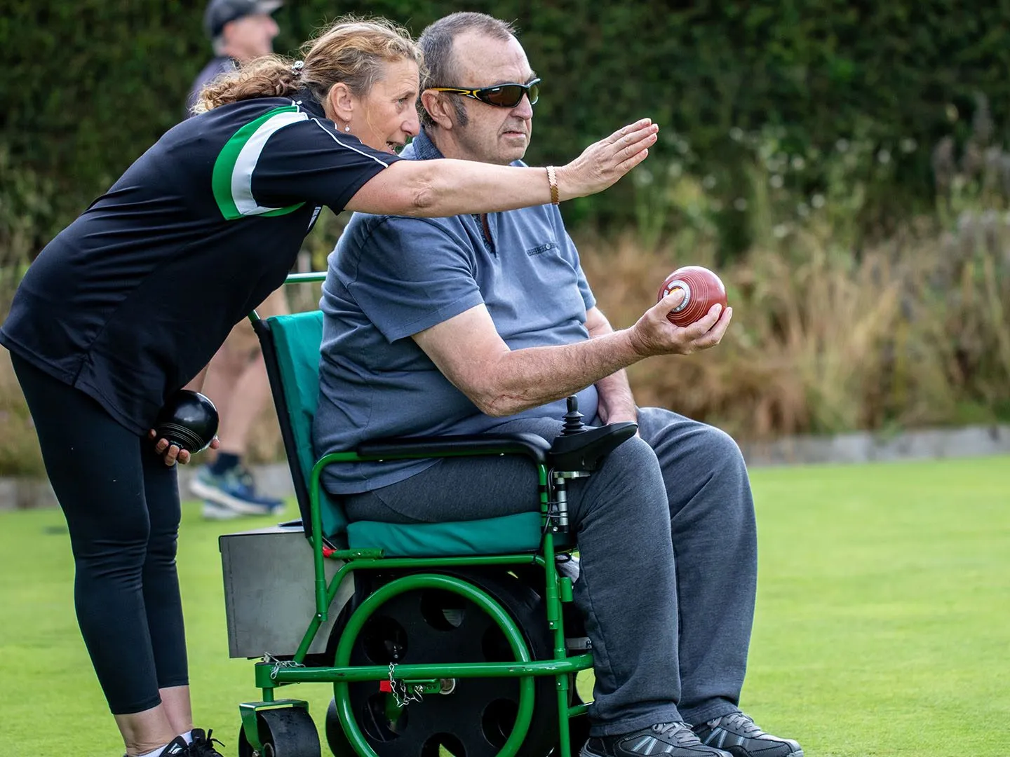 Man In Wheelchair With Support Worker Bowls Dunn Street Header 1440X1080
